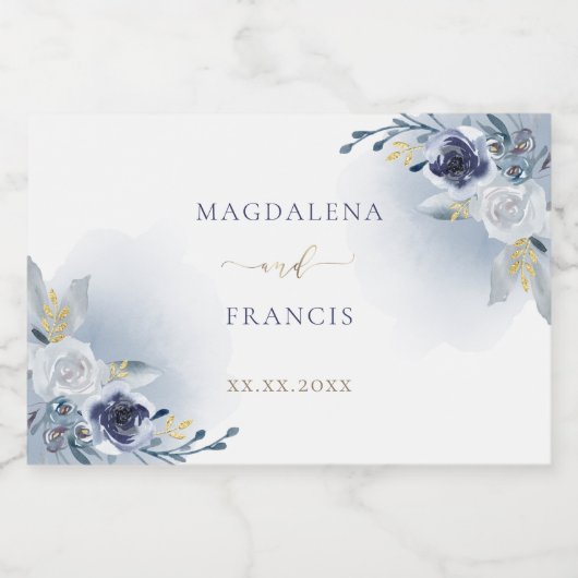 blauwe bloemen bruiloft sparkling wijnetiket (Enkel label)