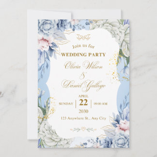 Blauwe bloemen bruiloft uitnodiging Elegant Romant