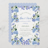 Blauwe Bloemen bruiloft uitnodiging. Kaart (Voorkant / Achterkant)
