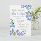 Blauwe Bloemen bruiloft uitnodiging. Kaart (Staand voorkant)