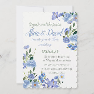 Blauwe Bloemen bruiloft uitnodiging. Kaart