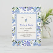 Blauwe Bloemen bruiloft uitnodiging. Kaart (Staand voorkant)