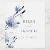 blauwe bloemen bruiloft wijn etiket (Enkel label)