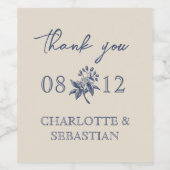  Blauwe Bloemen bruiloft Wijn Etiket (Enkel label)