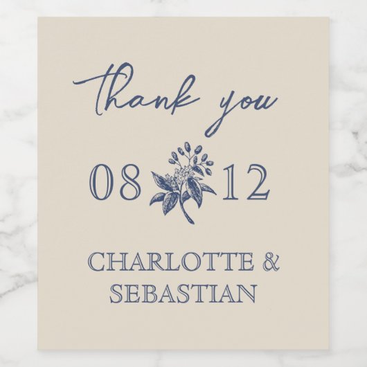  Blauwe Bloemen bruiloft Wijn Etiket (Enkel label)