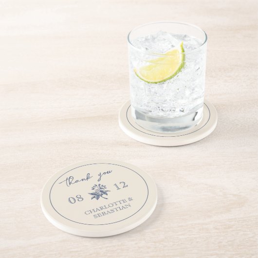  Blauwe Bloemen bruiloft Zandsteen Onderzetter (Zijkant)