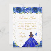 Blauwe Bloemen Brunette Prinses Verjaardagsfeest Bedankkaart (Voorkant)