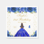 Blauwe Bloemen Brunette Prinses Verjaardagsfeest Servet (Voorkant)