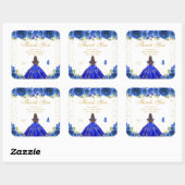 Blauwe Bloemen Brunette Prinses Verjaardagsfeest Vierkante Sticker (Vel)