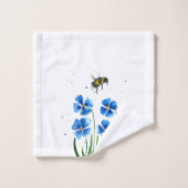 Blauwe bloemen Bumble Bee Wildbloemen Waterverf Bad Handdoek (Wasdoekje)