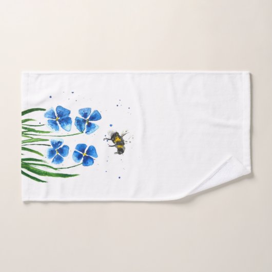Blauwe bloemen Bumble Bee Wildbloemen Waterverf Bad Handdoek (Handdoek)