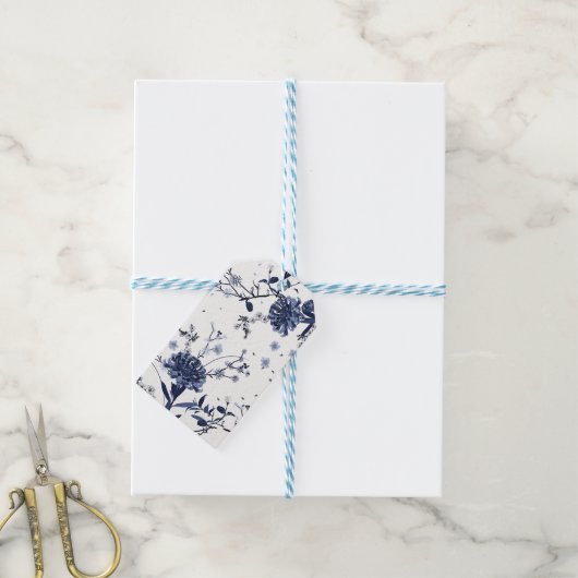Blauwe bloemen cadeaulabel (Met Touw)