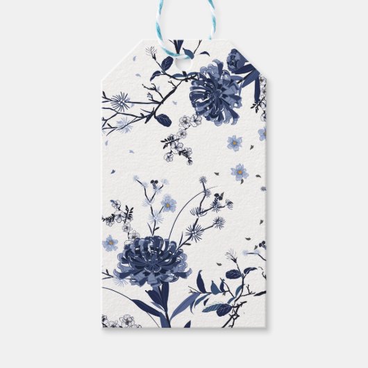 Blauwe bloemen cadeaulabel (Voorkant)