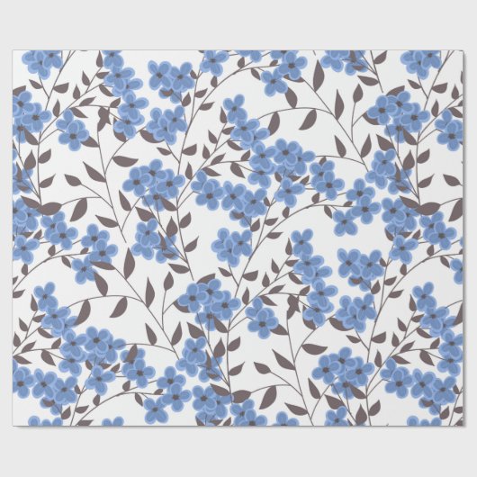 Blauwe bloemen cadeaupapier (Vlak)