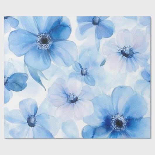 Blauwe bloemen cadeaupapier (Vlak)