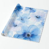 Blauwe bloemen cadeaupapier (Uitgerold)