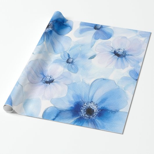 Blauwe bloemen cadeaupapier (Uitgerold)