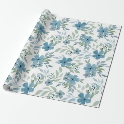 Blauwe Bloemen Cadeaupapier (Uitgerold)