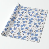 Blauwe bloemen cadeaupapier (Uitgerold)