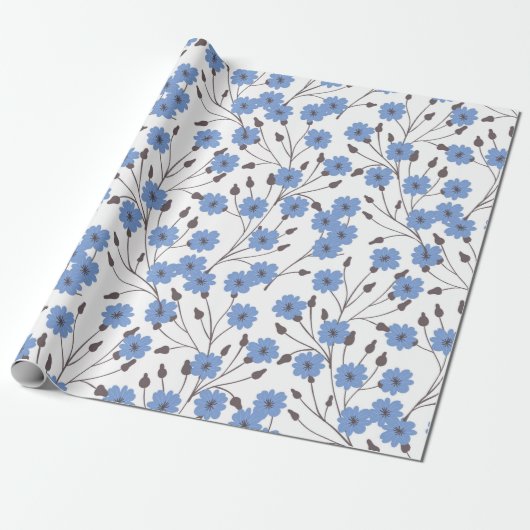 Blauwe bloemen cadeaupapier (Uitgerold)