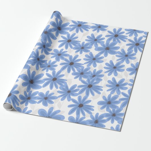 Blauwe bloemen cadeaupapier (Uitgerold)