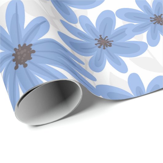 Blauwe bloemen cadeaupapier (Rol Hoek)