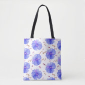 Blauwe Bloemen Canvas tas – Waterverf Bloempatroon (Voorkant)
