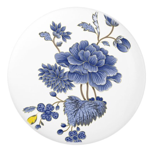 Blauwe Bloemen Ceramische Pull Keramische Knop (Voorkant)