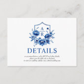 Blauwe bloemen Chinoiserie bloem bruiloft details  Informatiekaartje (Voorkant)