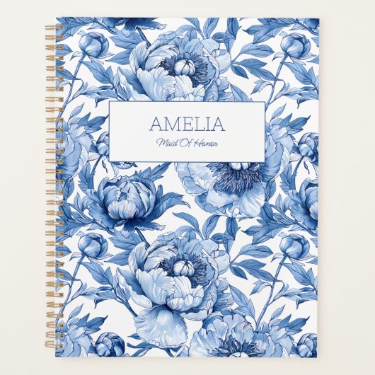 Blauwe Bloemen Chinoiserie Bloem Naam Modern Niet- Planner (Voorkant)