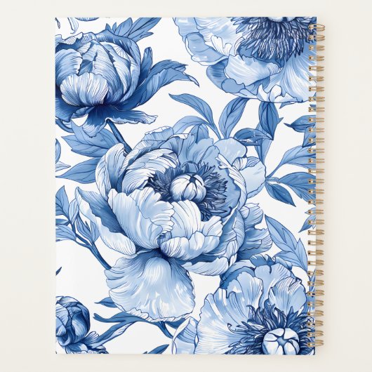 Blauwe Bloemen Chinoiserie Bloem Naam Modern Niet- Planner (Achterkant)