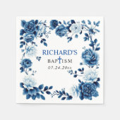 Blauwe bloemen Chinoiserie bloemenjongen Doop Servet (Voorkant)