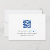 Blauwe bloemen Chinoiserie crest en qr code bruilo RSVP Kaartje (Achterkant)