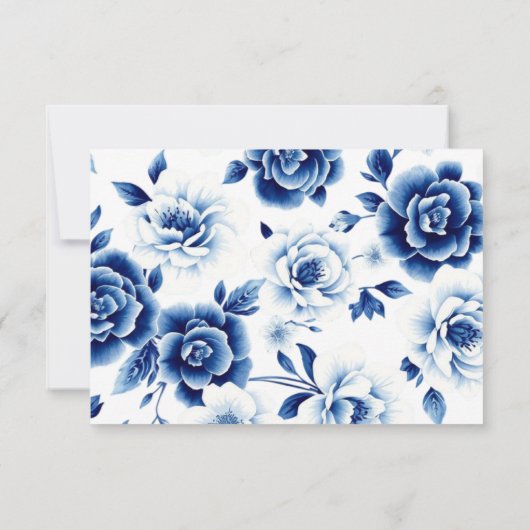 Blauwe bloemen Chinoiserie en drievoudige grens br RSVP Kaartje (Achterkant)