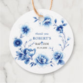 Blauwe bloemen Chinoiserie jongen Doop Dank U Bedankjes Labels (Achterkant)