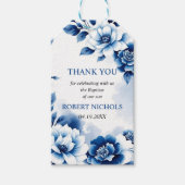 Blauwe bloemen Chinoiserie jongen doop Dank u Cadeaulabel (Voorkant)