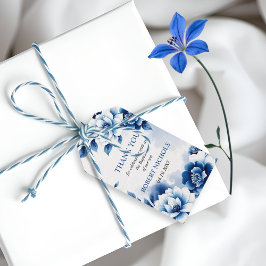 Blauwe bloemen Chinoiserie jongen doop Dank u Cadeaulabel
