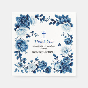 Blauwe bloemen Chinoiserie jongen Doop Dank u Servet