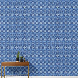 Blauwe bloemen Chinoiserie patroon Behang