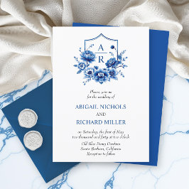 Blauwe bloemen Chinoiserie pioenroos bloem kam bru Kaart