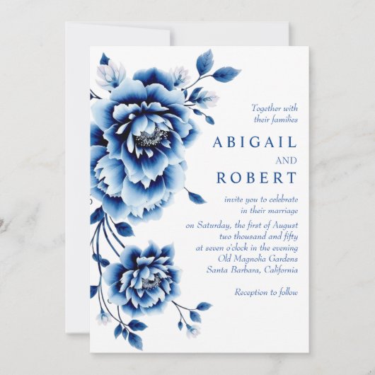 Blauwe bloemen Chinoiserie pioenroos bloemen bruil Kaart (Voorkant)