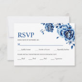 Blauwe bloemen Chinoiserie pioenroos bloemen bruil RSVP Kaartje (Voorkant)