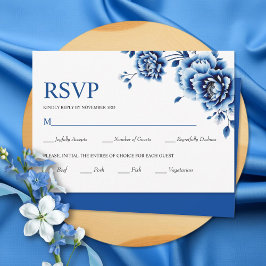 Blauwe bloemen Chinoiserie pioenroos bloemen bruil RSVP Kaartje