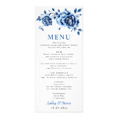 Blauwe bloemen Chinoiserie pioenroos bruiloft menu (Voorkant)