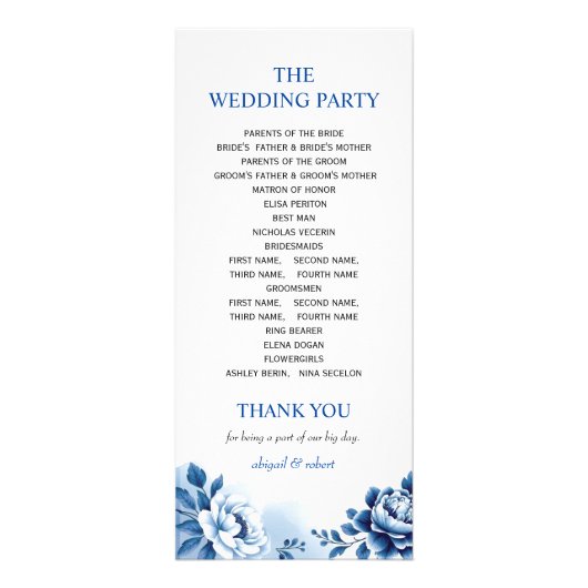 Blauwe bloemen Chinoiserie pioenroos huwelijksprog Reclamekaart (Achterkant)