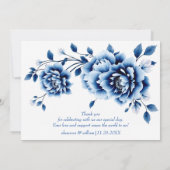 Blauwe bloemen Chinoiserie pioenrozen bruiloft Bed Bedankkaart (Achterkant)