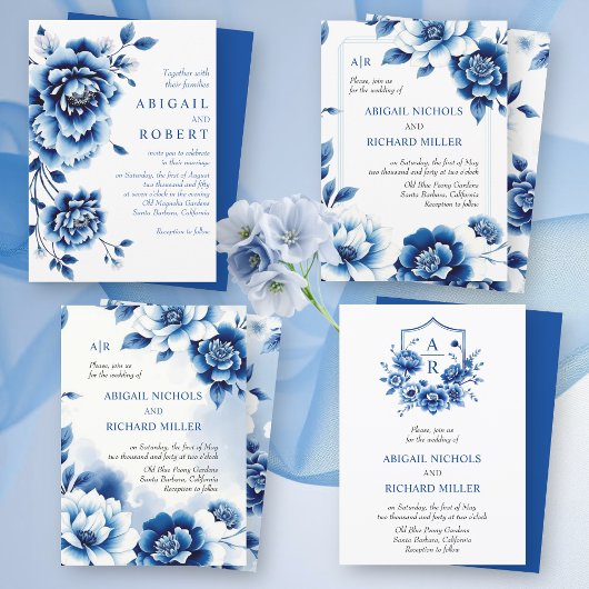 Blauwe bloemen Chinoiserie, waterverf wassen bruil Kaart