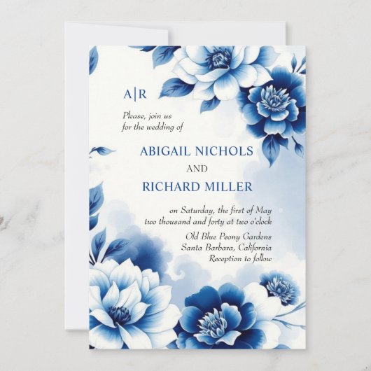 Blauwe bloemen Chinoiserie, waterverf wassen bruil Kaart (Voorkant)