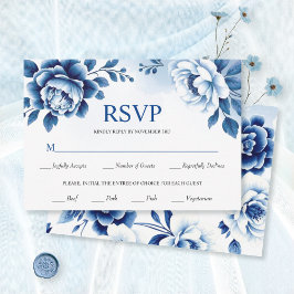 Blauwe bloemen Chinoiserie, waterverf wassen bruil RSVP Kaartje