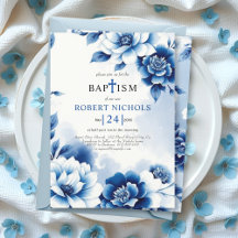 Blauwe bloemen Chinoiserie, waterverf wassen Doop